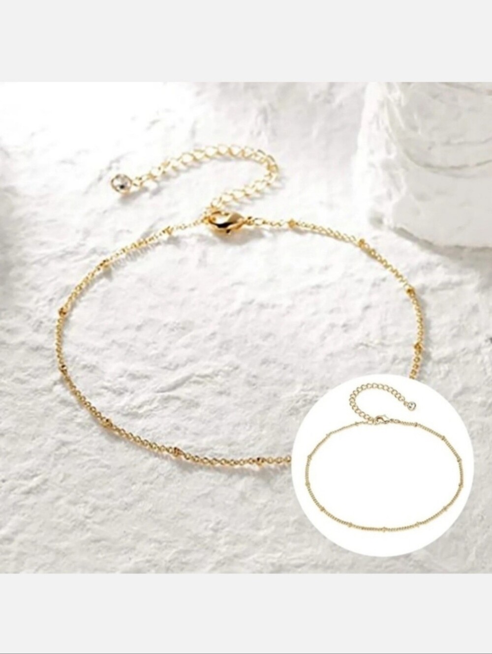 Dainty Gold Satalight Chain Beaded Adjustable Ankle Bracelet Anklet Tiny Beads - Picture 4 of 11
